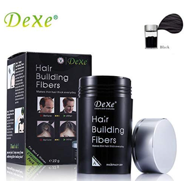 Dexe Hair Thickening And Building Hair Fiber Black Color, Thick hair, Instant results, Plant and cotton based fibers, For men and women (22g) , Black