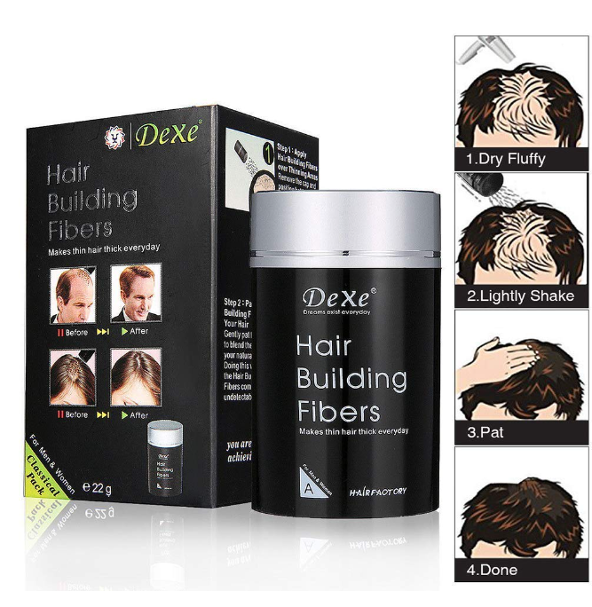 Dexe Hair Thickening And Building Hair Fiber Black Color, Thick hair, Instant results, Plant and cotton based fibers, For men and women (22g) , Black