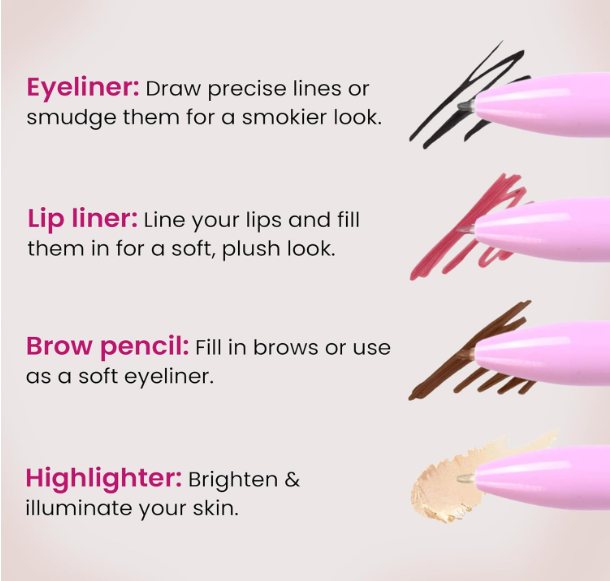 4 IN 1 Makeup Pen Eyeliner for Highlighter, Lip Liner & Eyebrow  (100% Working And Authentic)