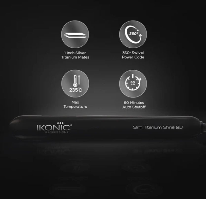 Ikonic Hair Straightener - Slim Titanium Shine Black & Silver