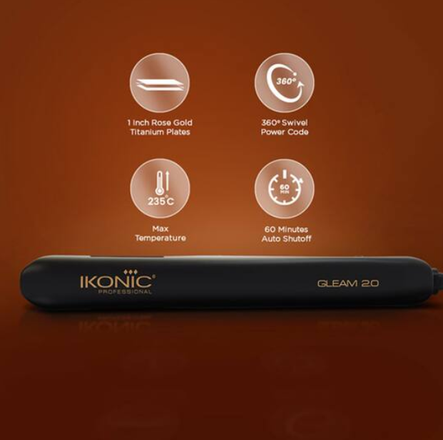 Ikonic Professional Gleam Hair Straightener (Black & Rose Gold)