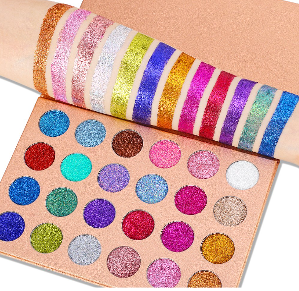 Delanci Gliiter Eyeshadow Makeup, Pigmented Mineral Pressed Eye Shadow Palette, Multicolor, Shimmery Finish