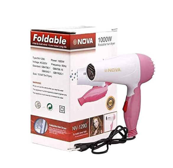 NEW Nova Nv-1290 1000 Watts Foldable Hair Dryer For Women Professional Electric Foldable Hair Dryer With 2 Speed Control,Multicolor