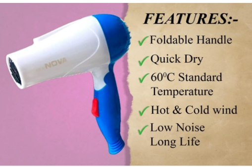 NEW Nova Nv-1290 1000 Watts Foldable Hair Dryer For Women Professional Electric Foldable Hair Dryer With 2 Speed Control,Multicolor