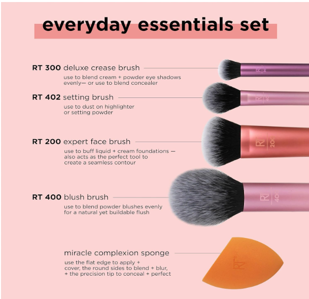 REAL TECHNIQUES By Sam & Nic Everyday Essentials For Blush + Foundation + Shadow + Highlighter + Concealer, Multicolour