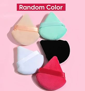 Velvet Triangle Powder Puff for Face Makeup SET OF 5PCS – Soft Blending Puff for Loose & Compact Powder (Random Color)