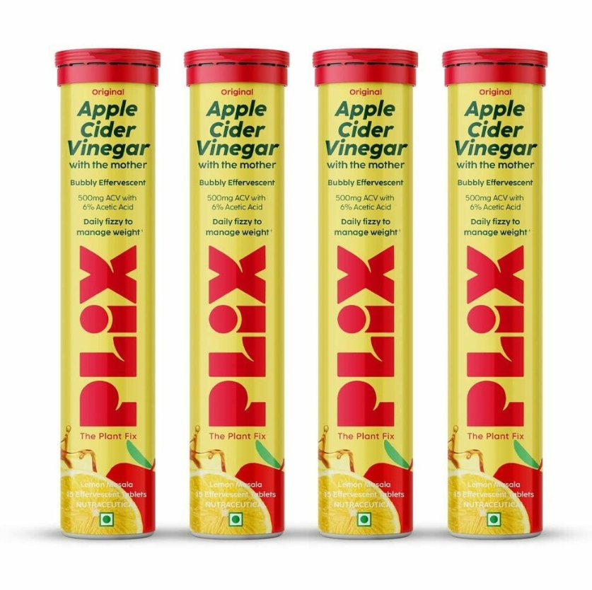 Plix Apple Cider Vinegar Effervescent Tablets - Lemon Masala Flavour - Pack Of 4