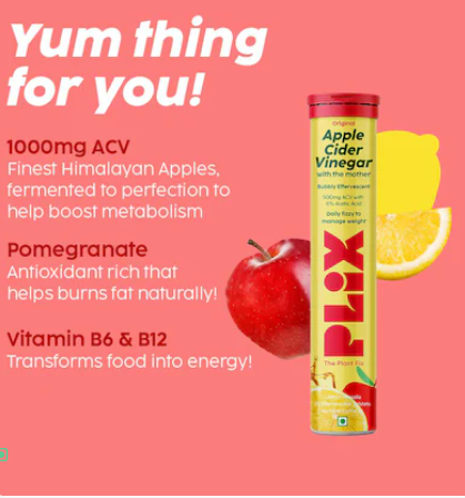 Plix Apple Cider Vinegar Effervescent Tablets - Lemon Masala Flavour - Pack Of 4