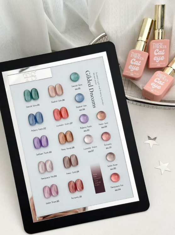 Three Strokes Cat Eye Gel Polish Set (10PCS, 15ml Each) with Shade Card | Magnetic Nail Art Kit