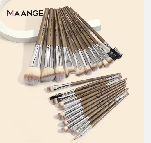 MAANGE JANNAT 23PCS Makeup Brush Set – Beginner to Pro Level MUA Kit | Coffee Fiber Nylon Brushes for Foundation, Concealer, Powder, Eyeshadow, Eyebrow & Eyelash | Professional 23 Pc Set