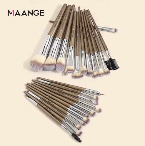 MAANGE JANNAT 23PCS Makeup Brush Set – Beginner to Pro Level MUA Kit | Coffee Fiber Nylon Brushes for Foundation, Concealer, Powder, Eyeshadow, Eyebrow & Eyelash | Professional 23 Pc Set