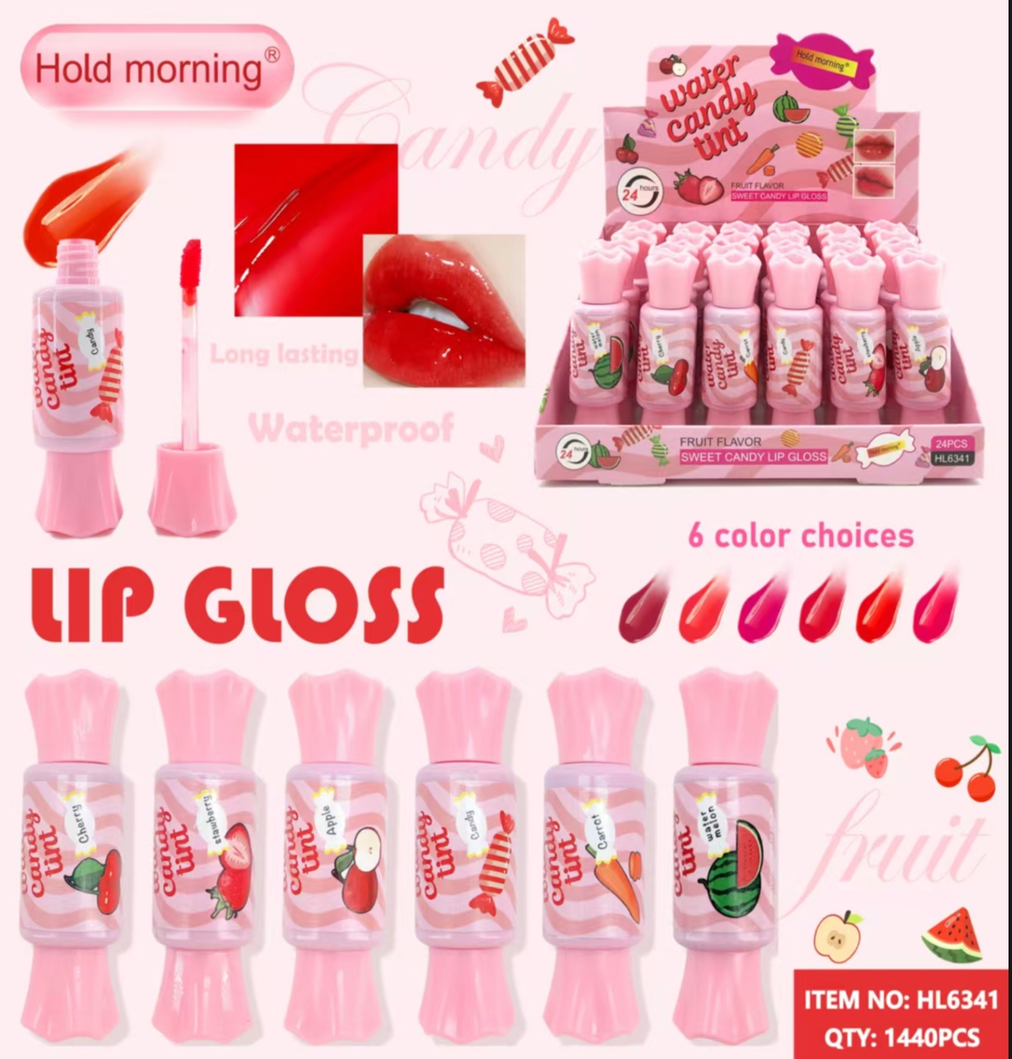 Candy Tint Lip Gloss – Pack of 24 PCS 🍓 | 6 Shades Bulk Set (Wholesale Only) | 💸 Sell each piece separately &amp; maximize your profit margins