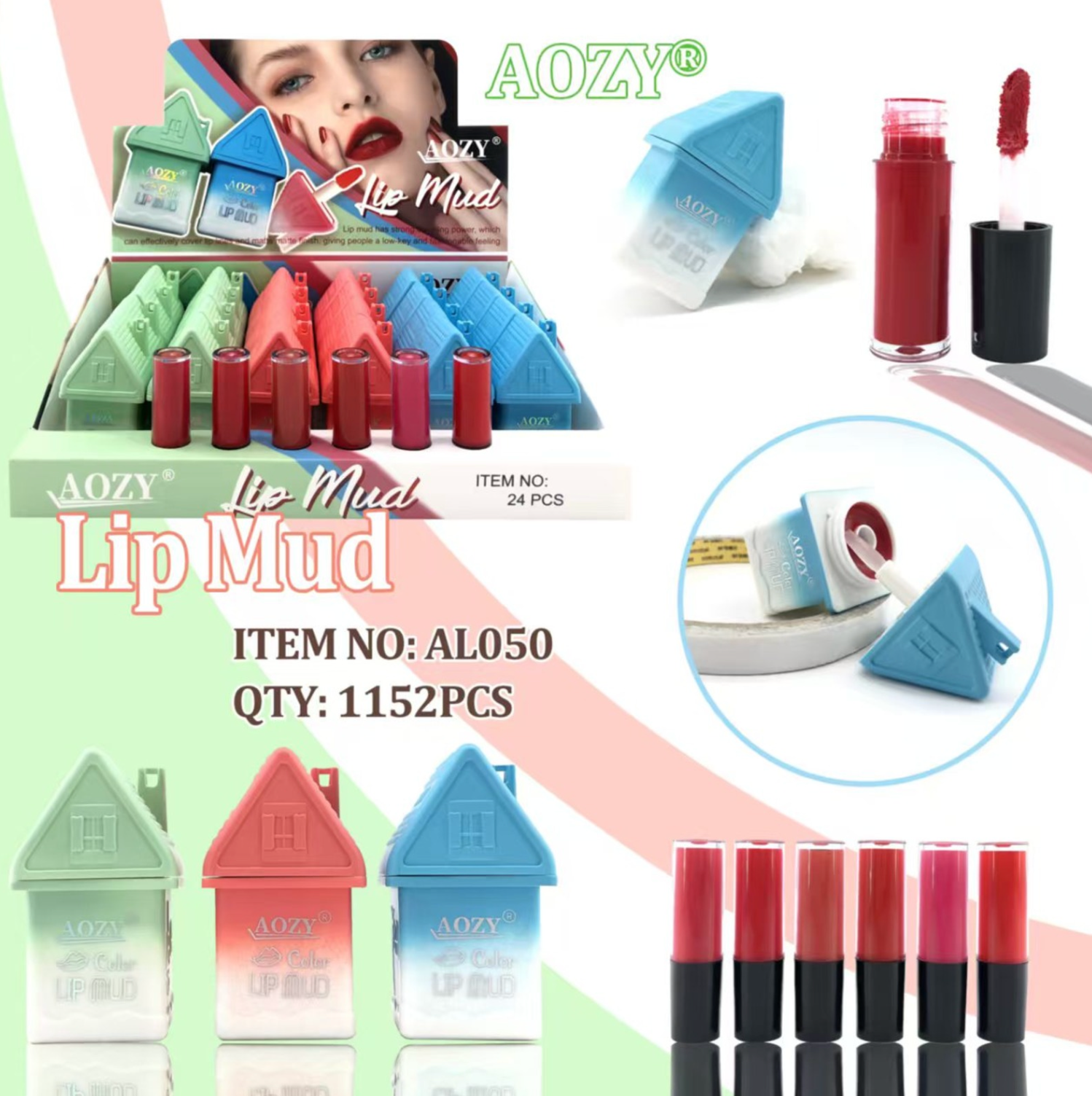 AOZY Lip Mud Matte Tint – Pack of 24 PCS 💋 | Soft Velvet Finish (Wholesale)