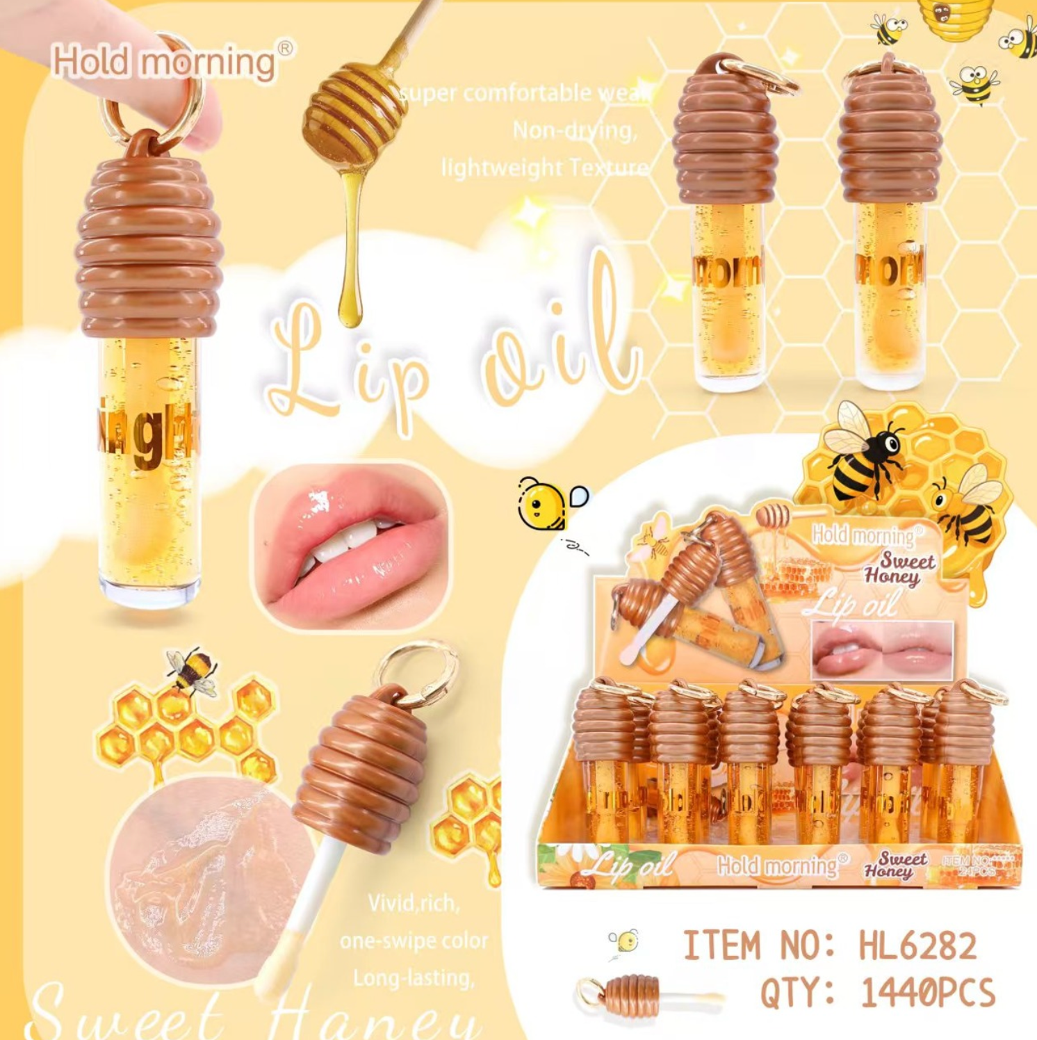 Honey Lip Oil Gloss Keychain – Pack of 24 PCS 🍯💋 | Hydrating Gloss (Wholesale)
