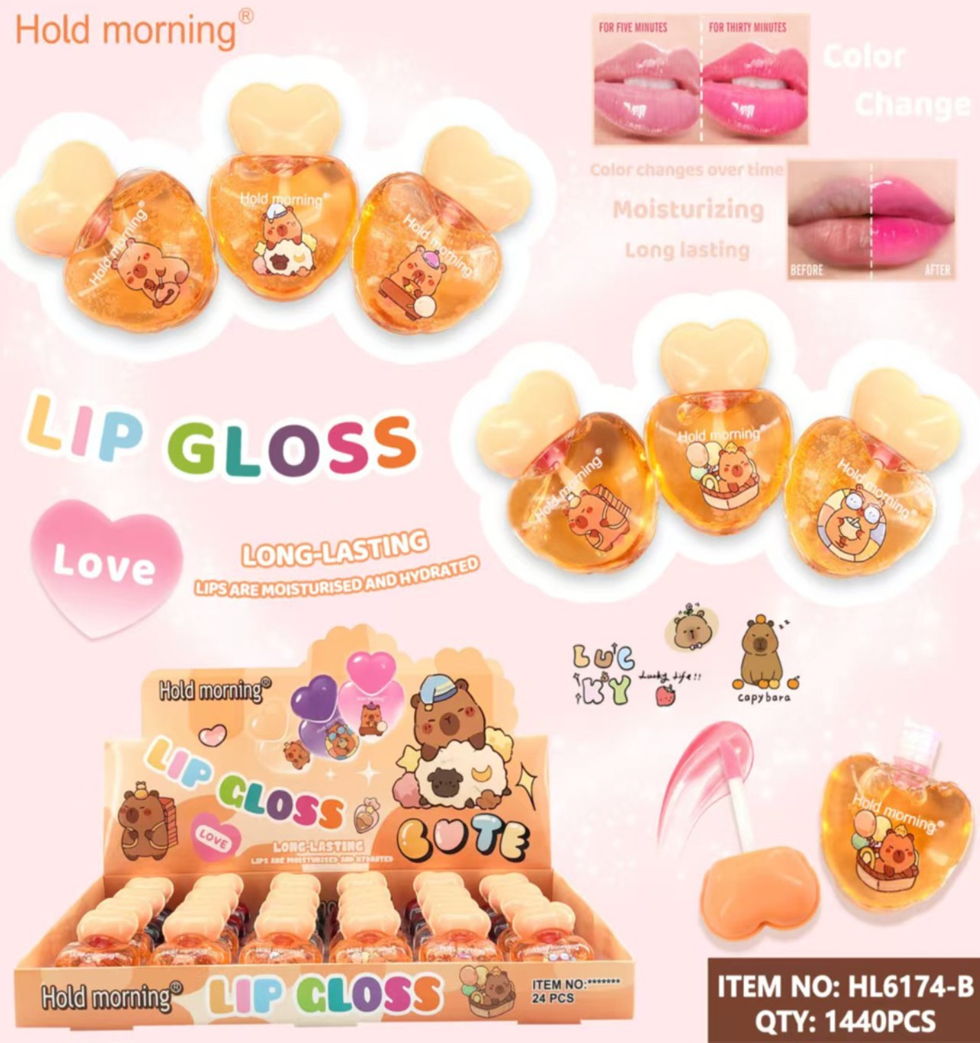 Cute Heart Lip Gloss – Pack of 24 PCS 💕 | Moisturizing Gloss (Wholesale)