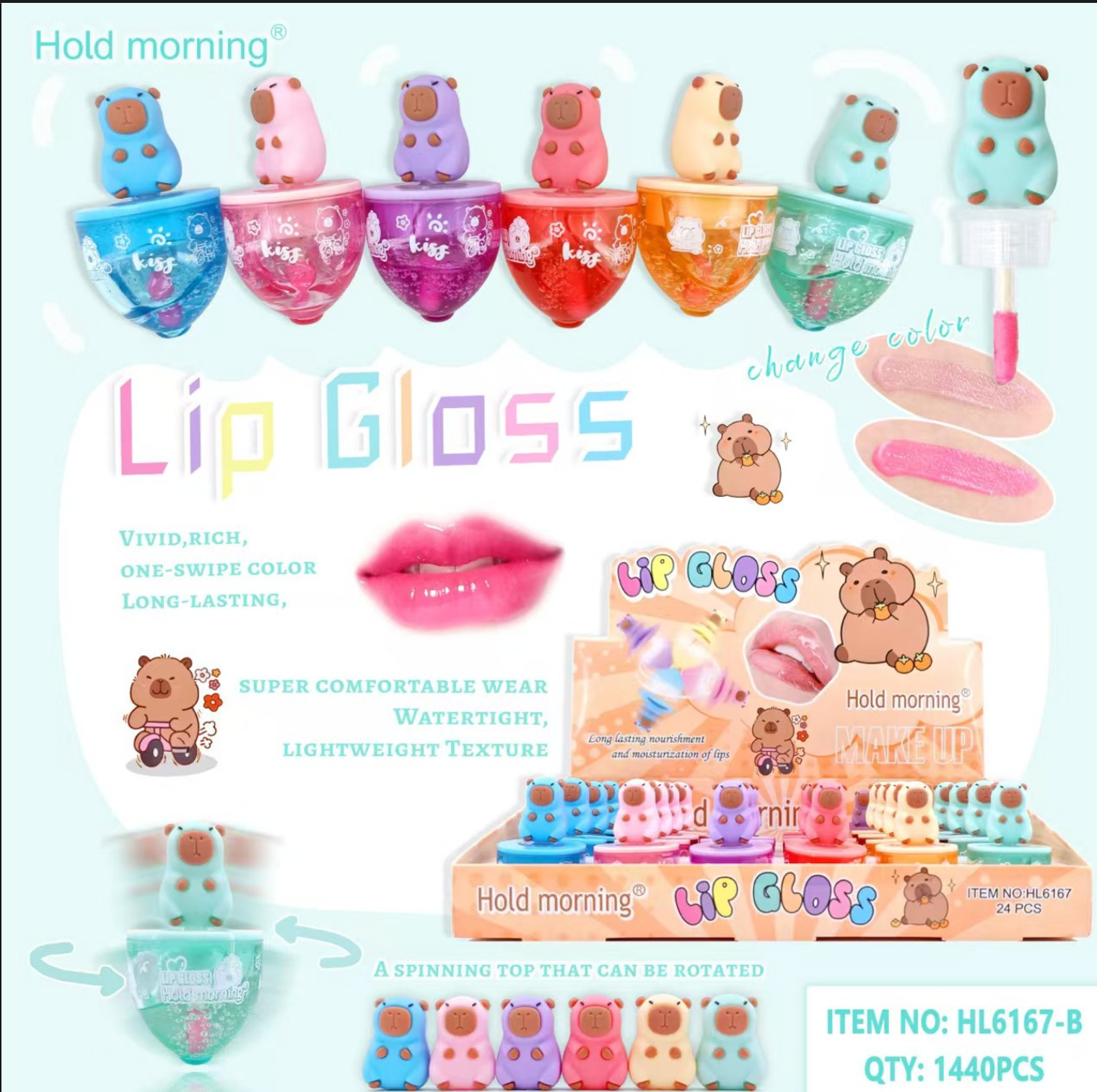 Spinning Bear Lip Gloss – Pack of 24 PCS 🧸💋 | Color Changing Gloss (Wholesale)