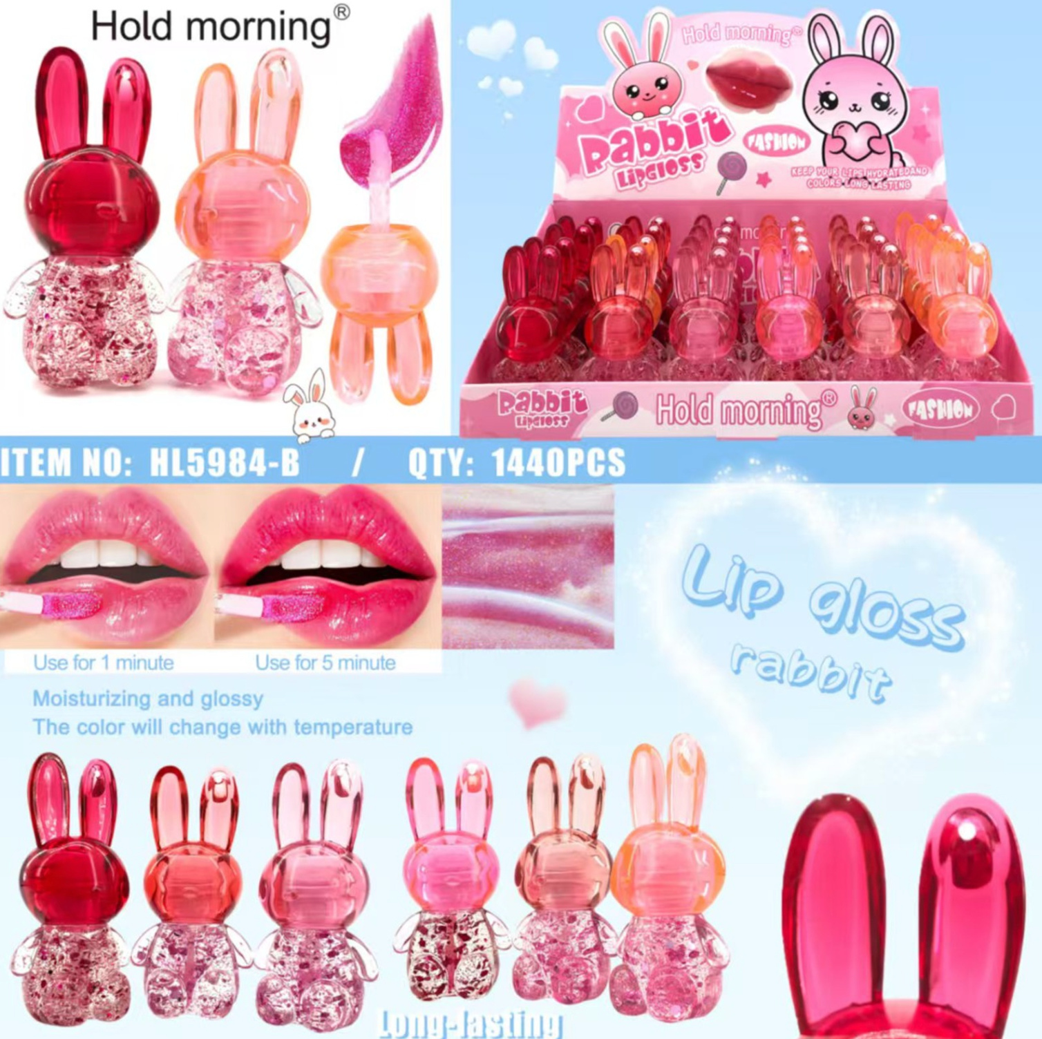 Rabbit Lip Gloss Color Changing – Pack of 24 PCS 🐰💋 | Temperature Tint (Wholesale)