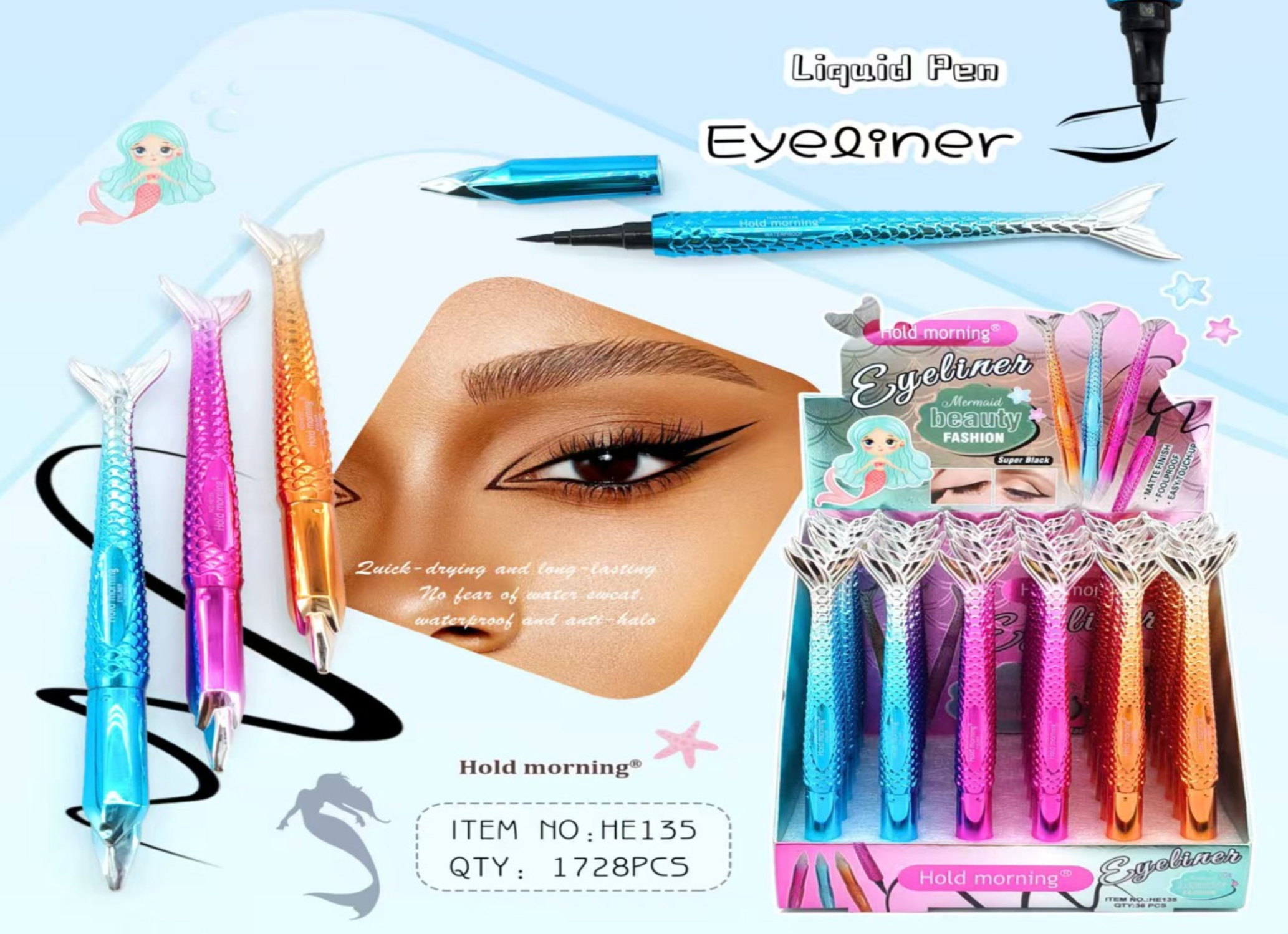 Mermaid Liquid Eyeliner Pen – Pack of 36 PCS 🧜‍♀️ | Waterproof Black (Wholesale)