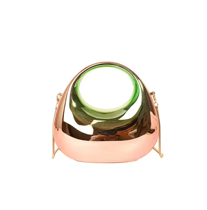 Luxury Mirror Finish Oval Handbag – Premium Metallic Shoulder Bag for Women