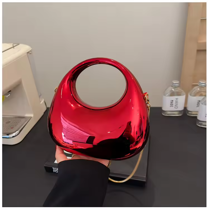 Luxury Mirror Finish Oval Handbag – Premium Metallic Shoulder Bag for Women