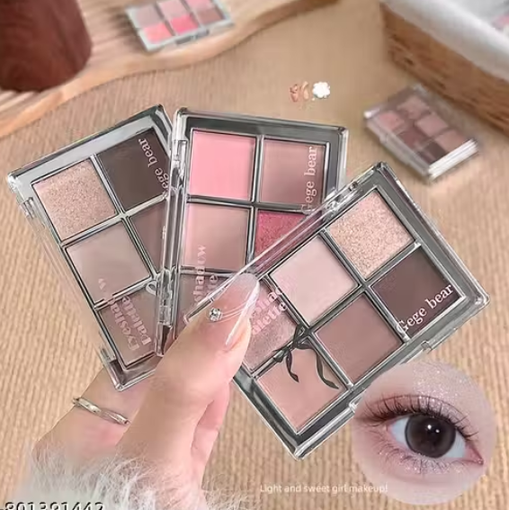 CLEARANCE! GEGE BEAR Pigmented Pink Cherry Fantasy 6-Color Eyeshadow Palette Shimmery Matte Glitter Blendable Long-Wearing Smooth Eyeshadow