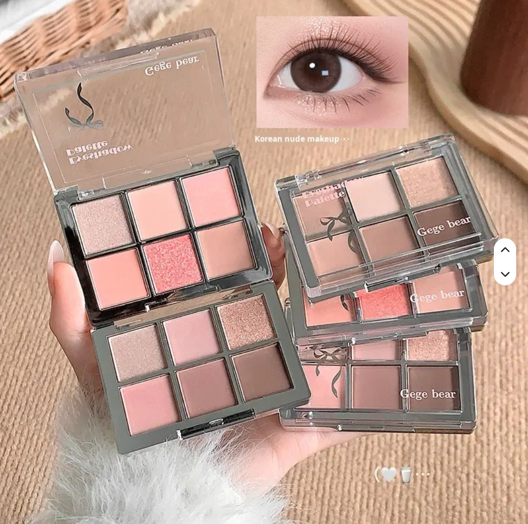 CLEARANCE! GEGE BEAR Pigmented Pink Cherry Fantasy 6-Color Eyeshadow Palette Shimmery Matte Glitter Blendable Long-Wearing Smooth Eyeshadow