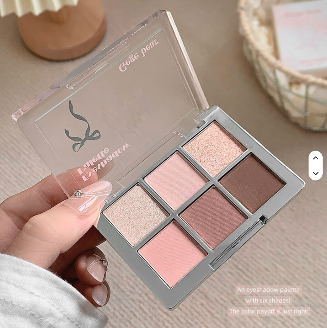 CLEARANCE! GEGE BEAR Pigmented Pink Cherry Fantasy 6-Color Eyeshadow Palette Shimmery Matte Glitter Blendable Long-Wearing Smooth Eyeshadow