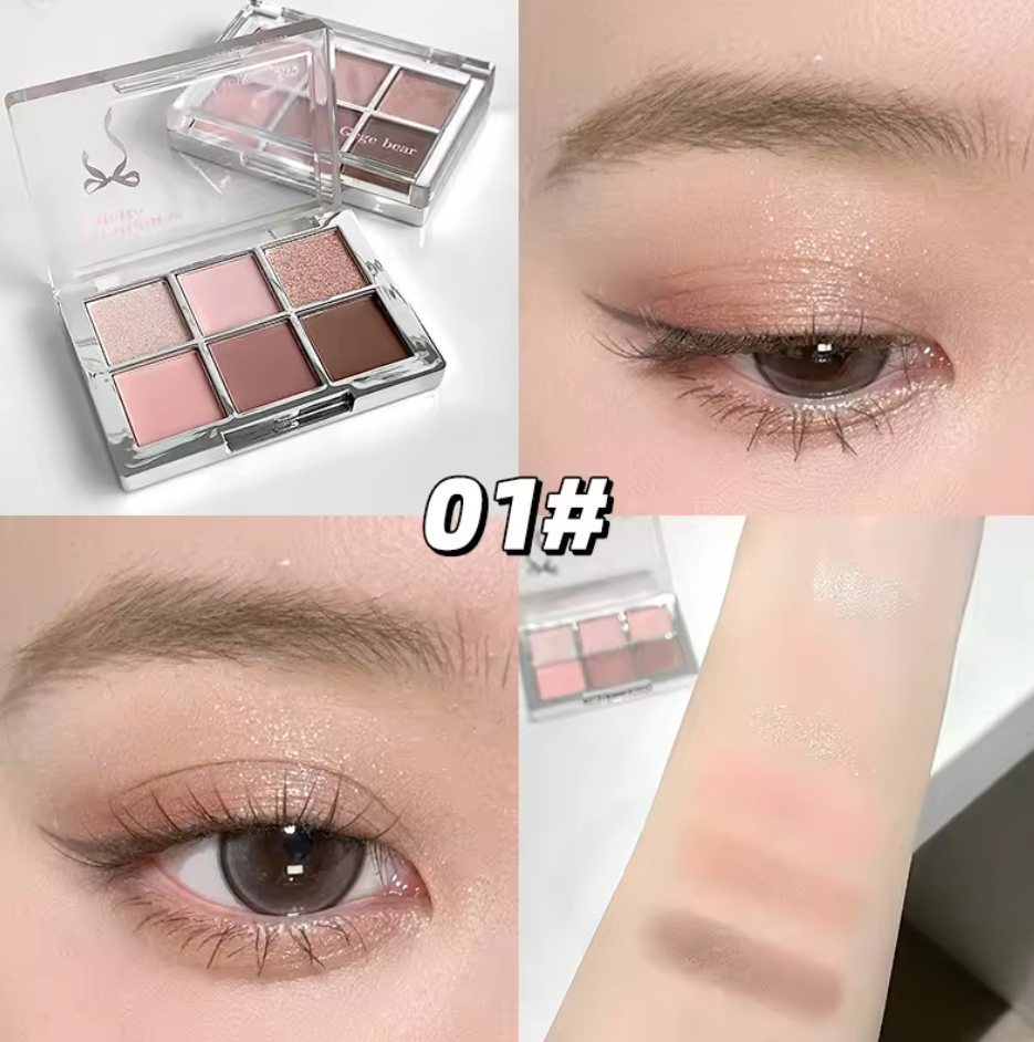 CLEARANCE! GEGE BEAR Pigmented Pink Cherry Fantasy 6-Color Eyeshadow Palette Shimmery Matte Glitter Blendable Long-Wearing Smooth Eyeshadow