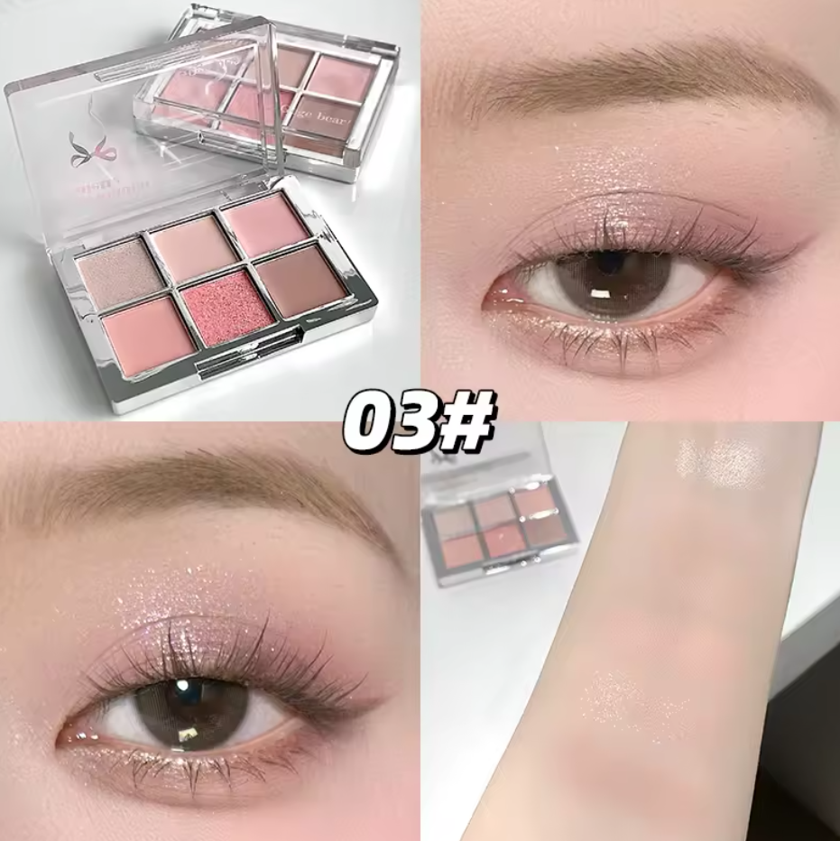 CLEARANCE! GEGE BEAR Pigmented Pink Cherry Fantasy 6-Color Eyeshadow Palette Shimmery Matte Glitter Blendable Long-Wearing Smooth Eyeshadow