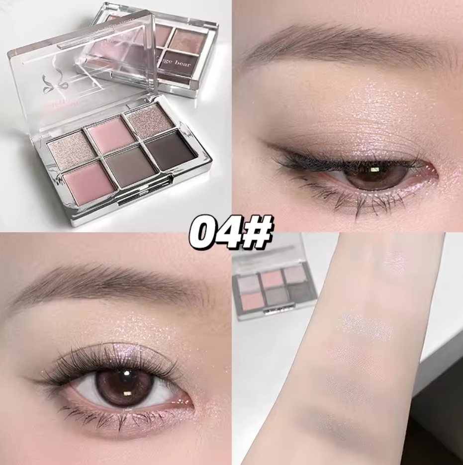 CLEARANCE! GEGE BEAR Pigmented Pink Cherry Fantasy 6-Color Eyeshadow Palette Shimmery Matte Glitter Blendable Long-Wearing Smooth Eyeshadow