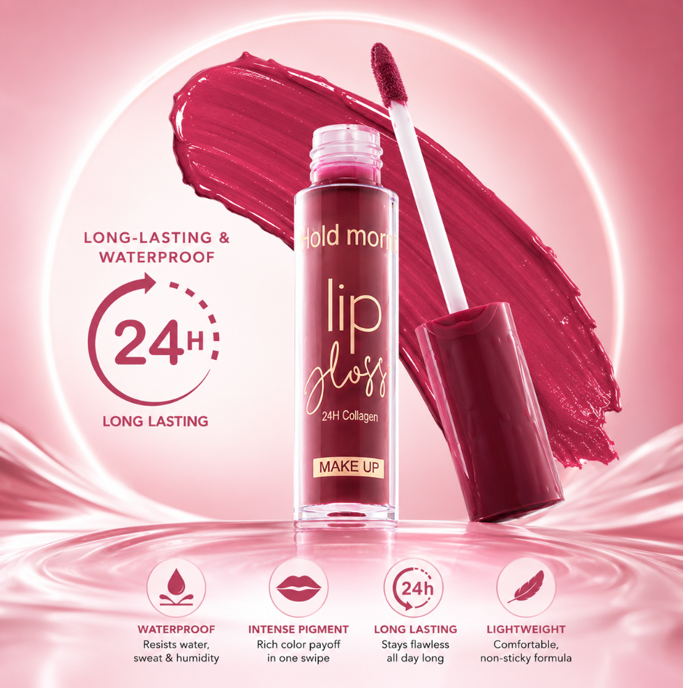 Hold Morning 24H Collagen Lip Gloss | Waterproof | Long Lasting | Intense Pigment | Lightweight | Non-Sticky Lip Gloss