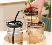 Bamboo Joint Glass Tumbler with Leather Sleeve Lid & Straw – Leakproof Sipper Mug for Hot & Cold Beverages, Durable Travel Cup for Gym, Office, Car & Everyday Use, Slub Glass (Brown)