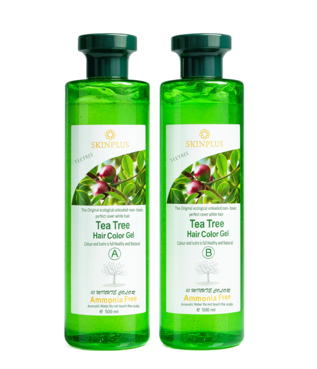 SkinPlus Tea Tree Hair Color Gel A+B | Ammonia Free Permanent Hair Color | 10 Minute Hair Dye | Natural Black | 500ml x 2