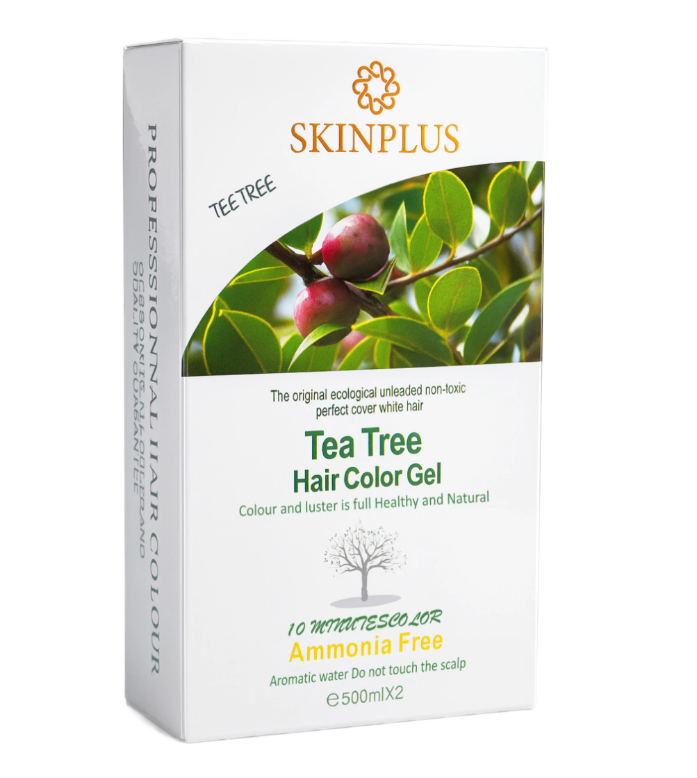 SkinPlus Tea Tree Hair Color Gel A+B | Ammonia Free Permanent Hair Color | 10 Minute Hair Dye | Natural Black | 500ml x 2