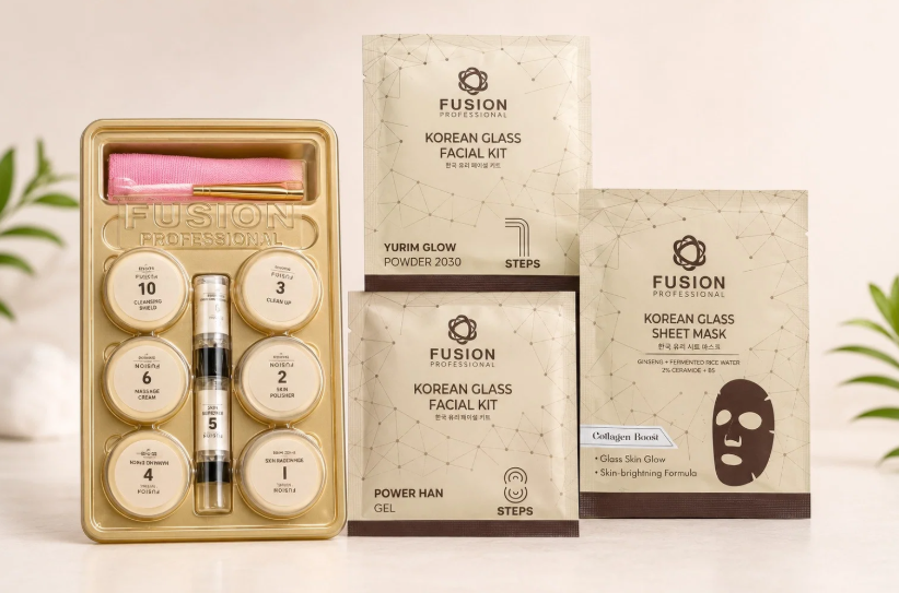Fusion Professional Korean Glass Facial Kit – 10 Steps | Ginseng, Fermented Rice Water, Ceramide & Vitamin B5