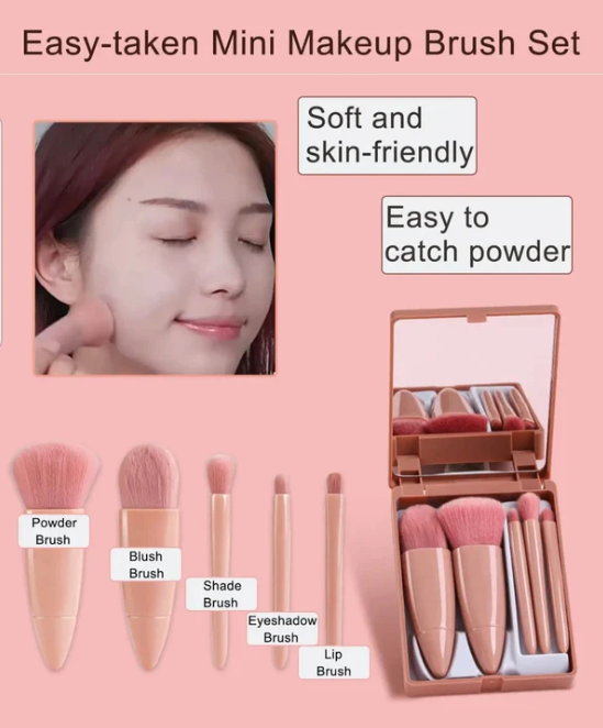 MINI KOREAN 5PCS BRUSH SET WITH MIRROR - RANDOM COLOR - BOGO