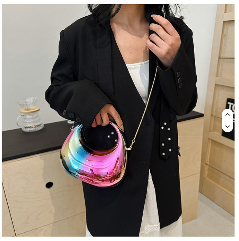 Luxury Mirror Finish Oval Handbag – Premium Metallic Shoulder Bag for Women