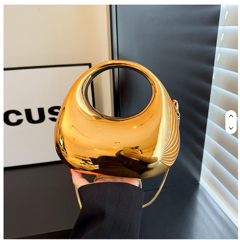 Luxury Mirror Finish Oval Handbag – Premium Metallic Shoulder Bag for Women