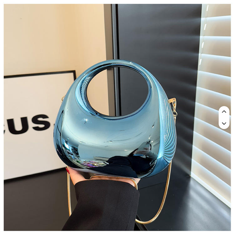 Luxury Mirror Finish Oval Handbag – Premium Metallic Shoulder Bag for Women