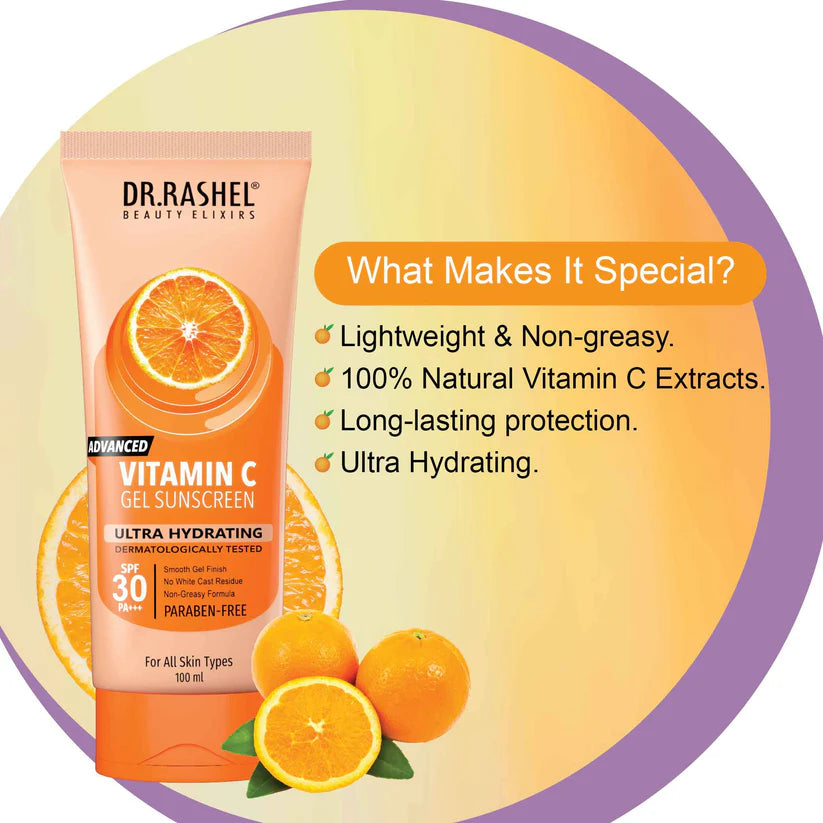 Dr. Rashel Advanced Vitamin C Gel Sunscreen SPF 30 PA+++ – Ultra Hydrating, No White Cast, Non-Greasy | 100ml