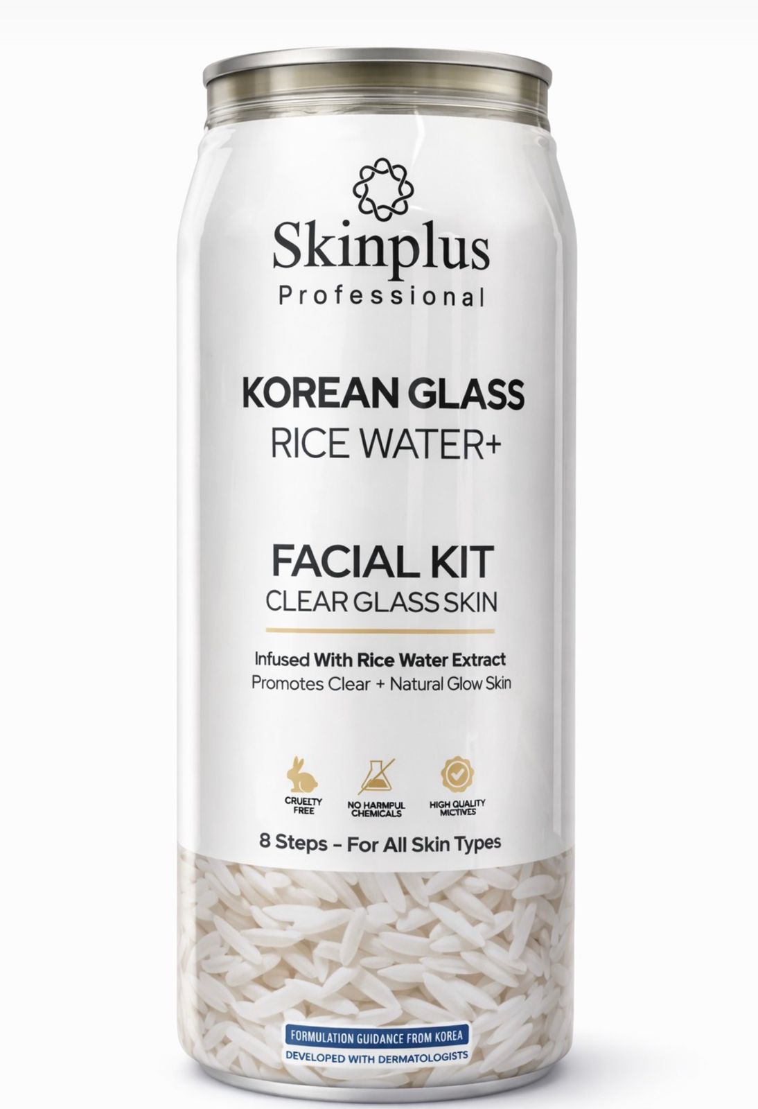 Skinplus Professional Korean Glass Rice Water+  Can Facial Kit – 8 Step Clear Glass Skin Treatment