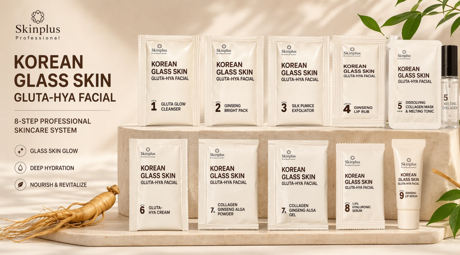 Korean Glass Skin 9-Step Facial Kit – Gluta-Hya Professional Glow System ✨
