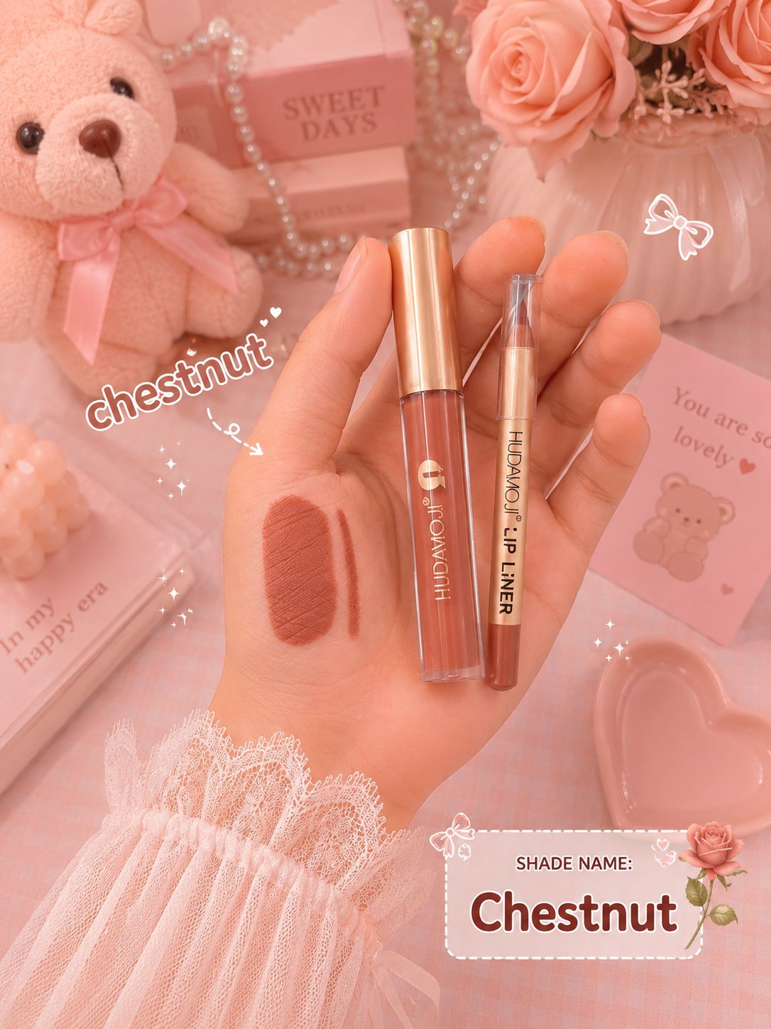 Hudamoji 2in1 Matte LipGloss + Lipliner Duo Lipkit
