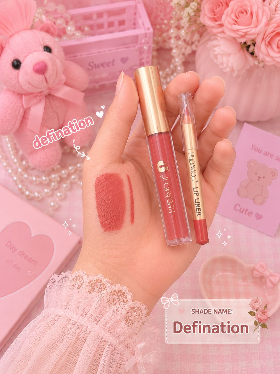 Hudamoji 2in1 Matte LipGloss + Lipliner Duo Lipkit
