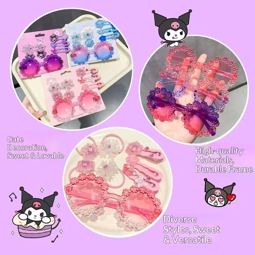 Cute Cartoon Kids Hair Accessories Gift Set with Sunglasses | Hair Clips, Rubber Bands & Snap Clips | Birthday Return Gift for Girls