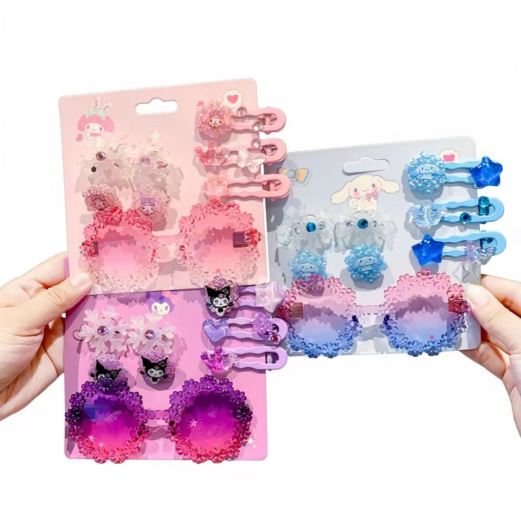 Cute Cartoon Kids Hair Accessories Gift Set with Sunglasses | Hair Clips, Rubber Bands & Snap Clips | Birthday Return Gift for Girls