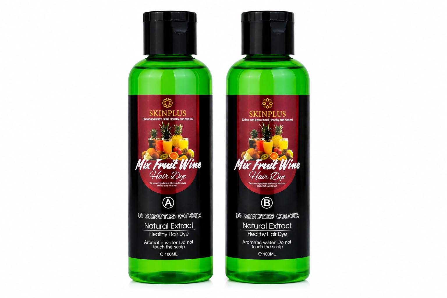 SKINPLUS Mix Fruit Wine Hair Dye – Natural Black Hair Color | Travel Pack | 10 Minute Color | 100ml + 100ml