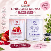 Fusion Professional Liposoluble Gel Wax 800ML – Strawberry & Rose + Blue Berry | Unbeatable Quality | Set of 3