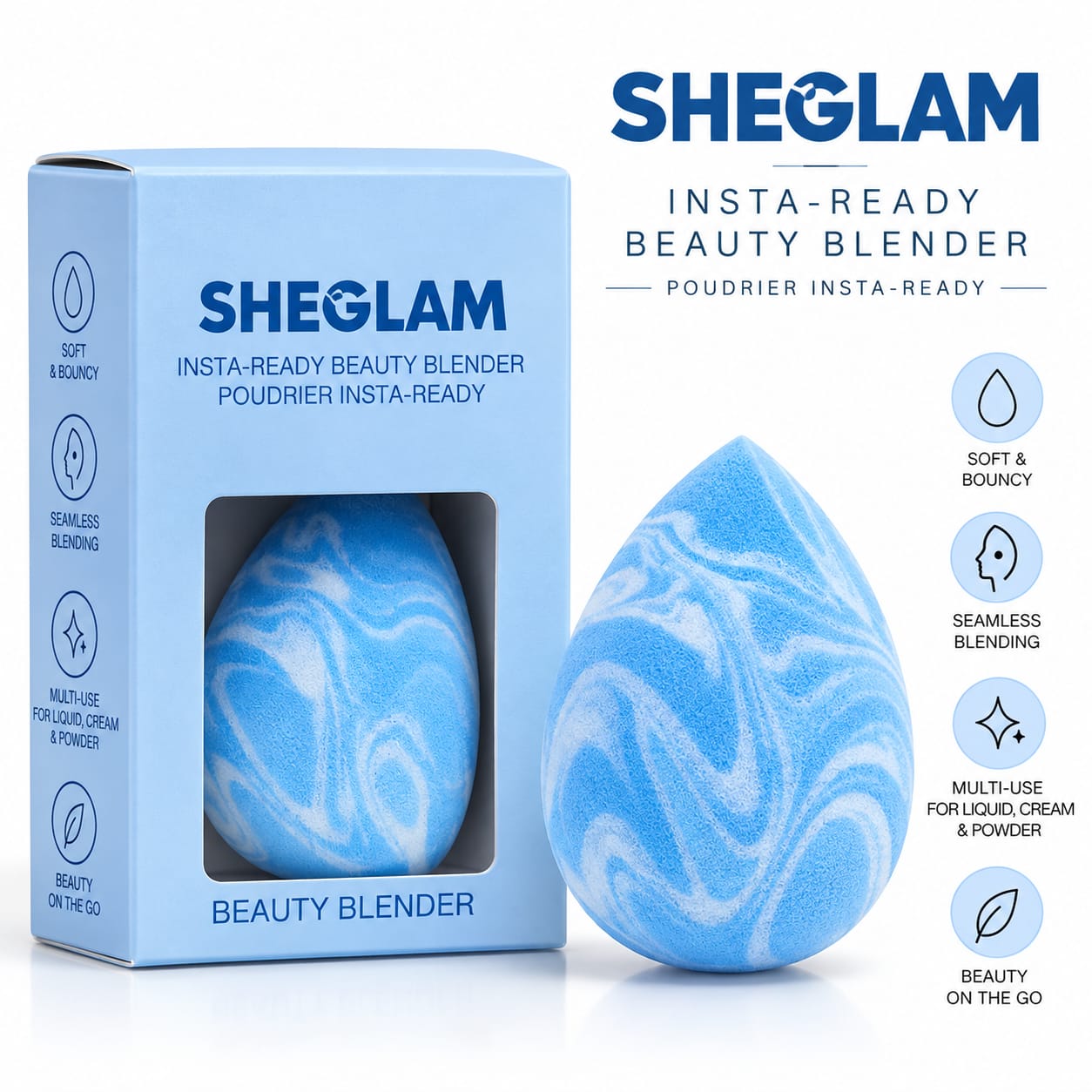 SHEGLAM Insta-Ready Beauty Blender – Soft & Bouncy, Streak-Free Makeup Sponge - RANDOM COLOR