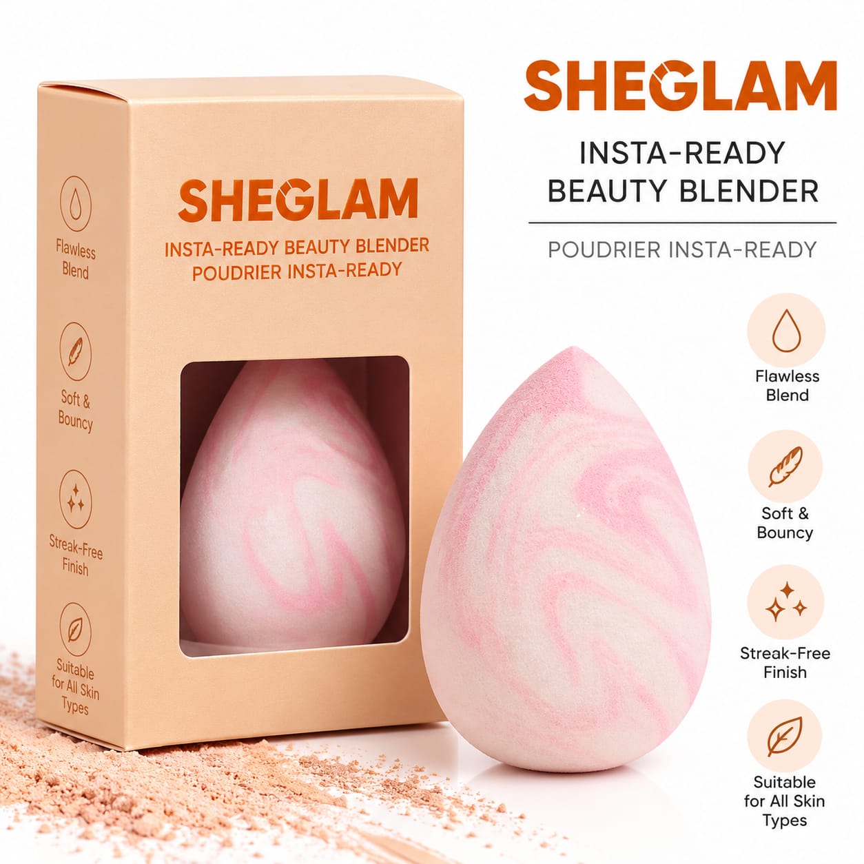 SHEGLAM Insta-Ready Beauty Blender – Soft & Bouncy, Streak-Free Makeup Sponge - RANDOM COLOR